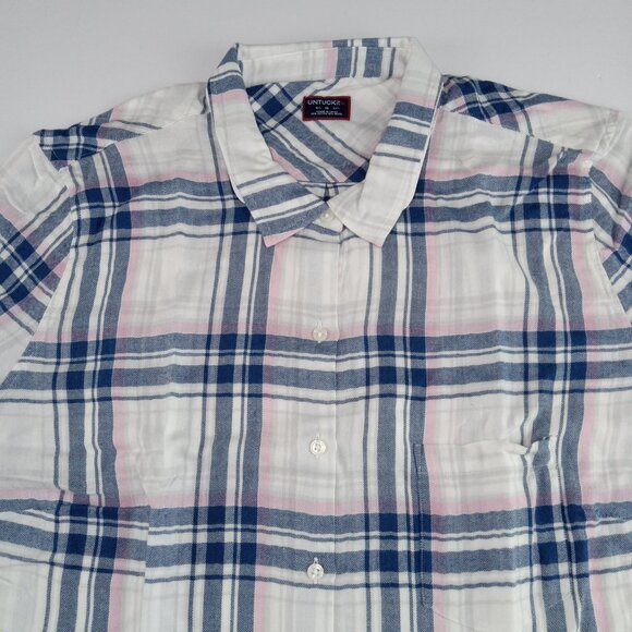UNTUCKit Women's De Toren Button Front Flannel Shirt Size 18 Blue Pink Plaid - Picture 2 of 7